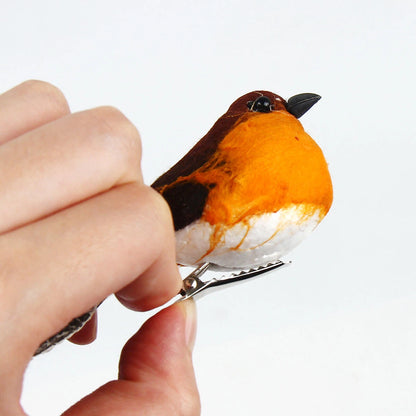 6x Mini Clip On Robins Cute Festive Tree Bird Simulation Feather Decoration