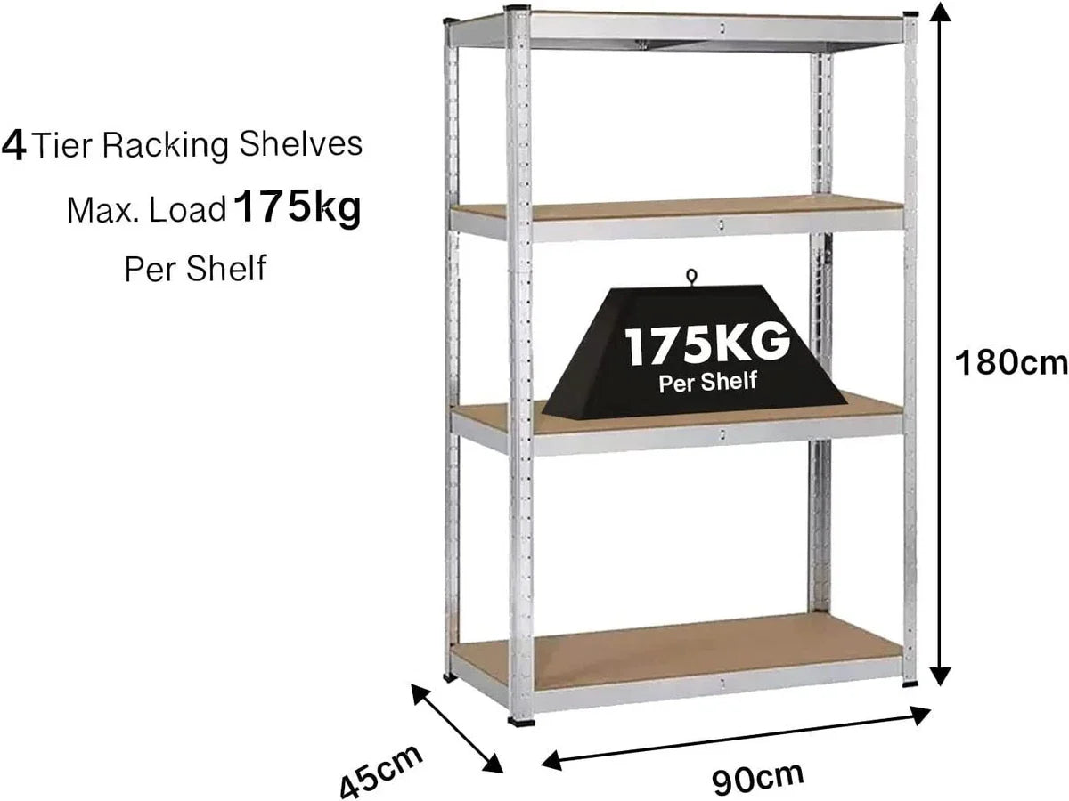 4 Shelf Racking 4 Tier Racking Shelf 180x90x45cm Heavy Duty Garage Shelving Storage Sh ...