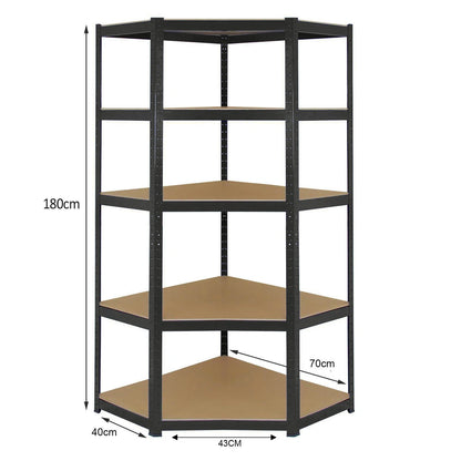 5 Shelf Heavy Duty Boltless Corner Shelving Unit Garage Shop Display Rack BLACK