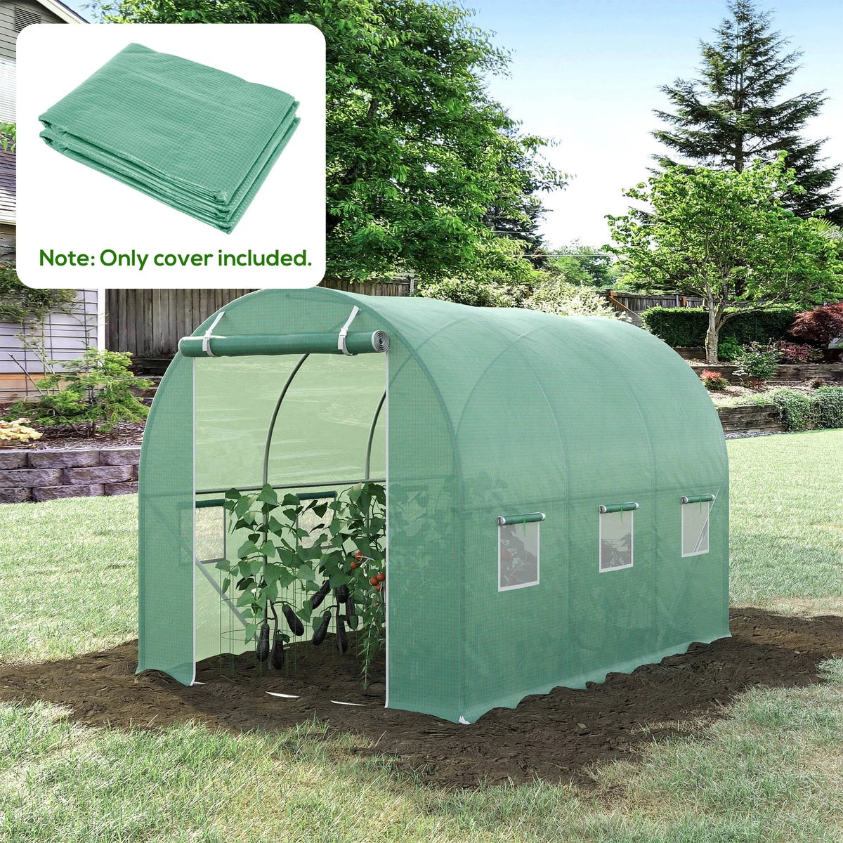 Replacement Cover Only Polytunnel Greenhouse Pollytunnel Gardening Door Windows 3x2x2m