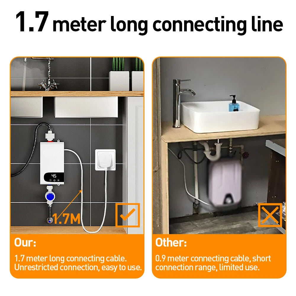 Electric Tankless Instant Water Heater Shower Head Kitchen Under Sink Bathroom