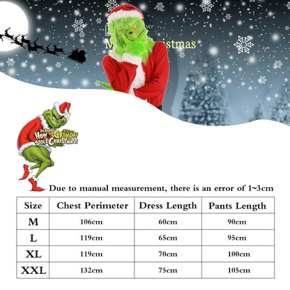 Mens adult Christmas The Grinch Costume Cosplay Santa Fancy Mask Outfit Dress UK