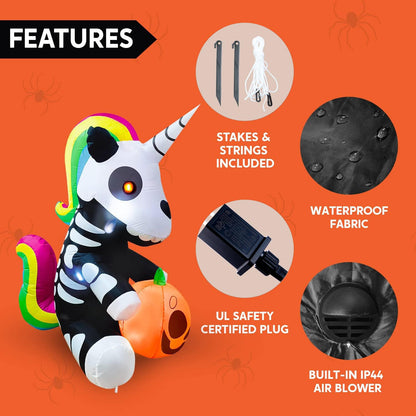 5FT Inflatable Skeleton Unicorn, Lighted Halloween Yard & Outdoor Decoration
