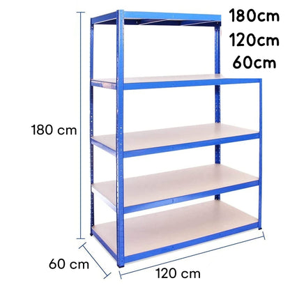 5 Tier Garage Shelving Unit 180x120x60cm 175kg Load Weight Per Tier