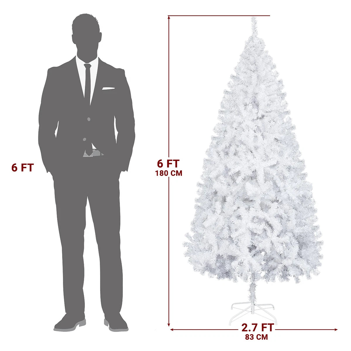 6FT White Christmas Tree With Stand Xmas Decorated Tree Quickly Install