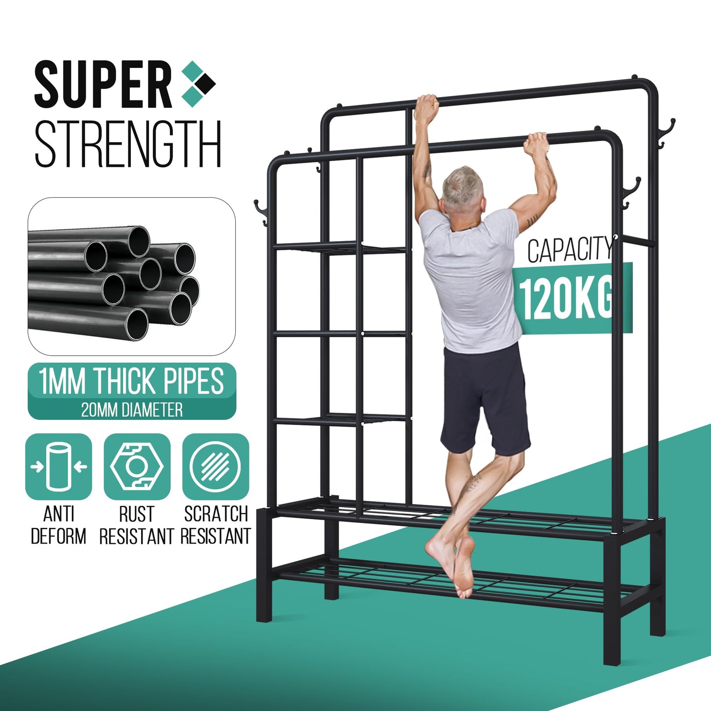 Heavy Duty Double Clothes Rail Hanging Rack Garment Display Stand Open Wardrobe Upgraded