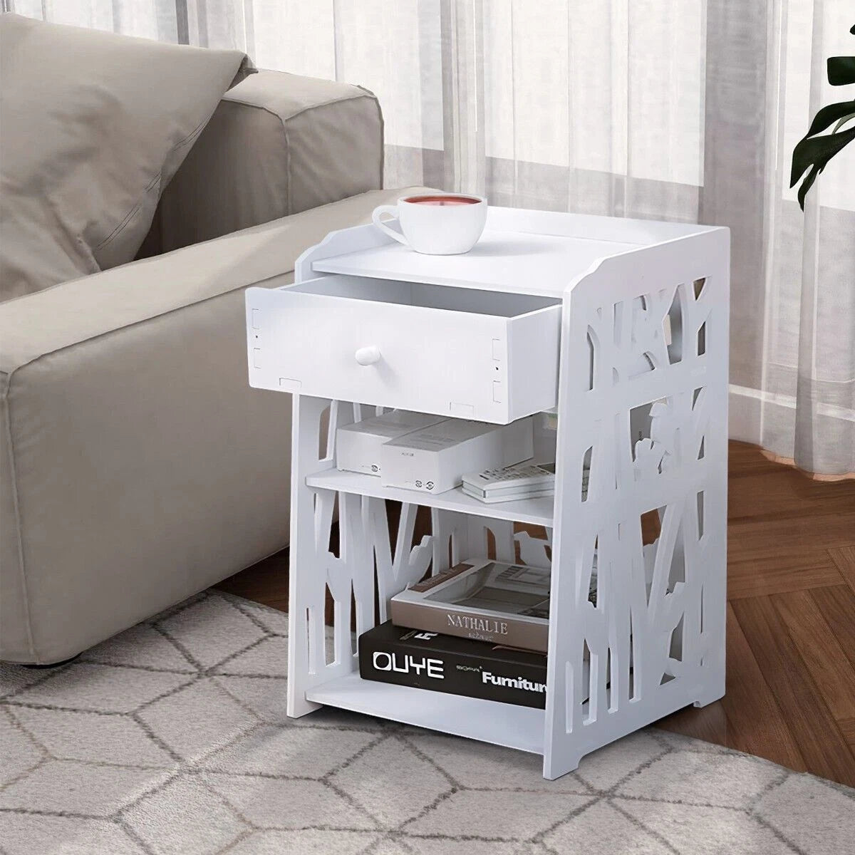 Bedside Table White Drawer Cabinet Small Side End Table Nightstand Storage Shelf