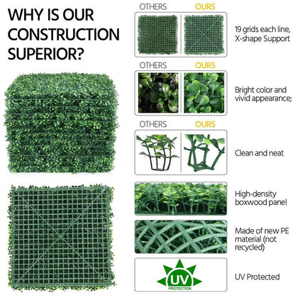 48 x Artificial Boxwood Greenery Wall Hedge Grass Fence Plant Fake Mat Foliage Panel
