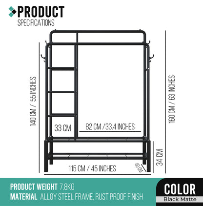 Heavy Duty Double Clothes Rail Hanging Rack Garment Display Stand Open Wardrobe Upgraded