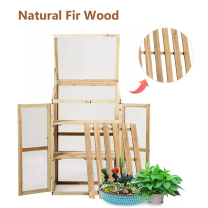 Mini Wooden Cold Frame Greenhouse Outdoor 3-Tier Raised Flower Planter Shelf