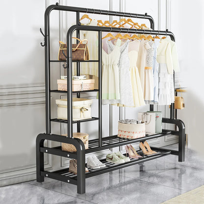 Double Heavy Duty Clothes Rail Hanging Rack Shelf Metal Display Stand Garment UK