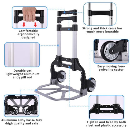 100kg Hand Truck Heavy Duty Aluminium Folding Sack Truck Industrial Trolley UK