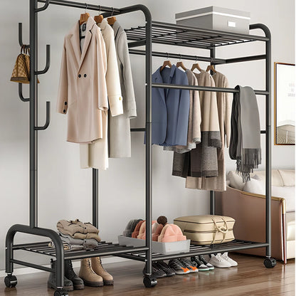 Heavy Duty Double Clothes Rail Rack Garment Hanging Stand Open Wardrobe Shelf UK