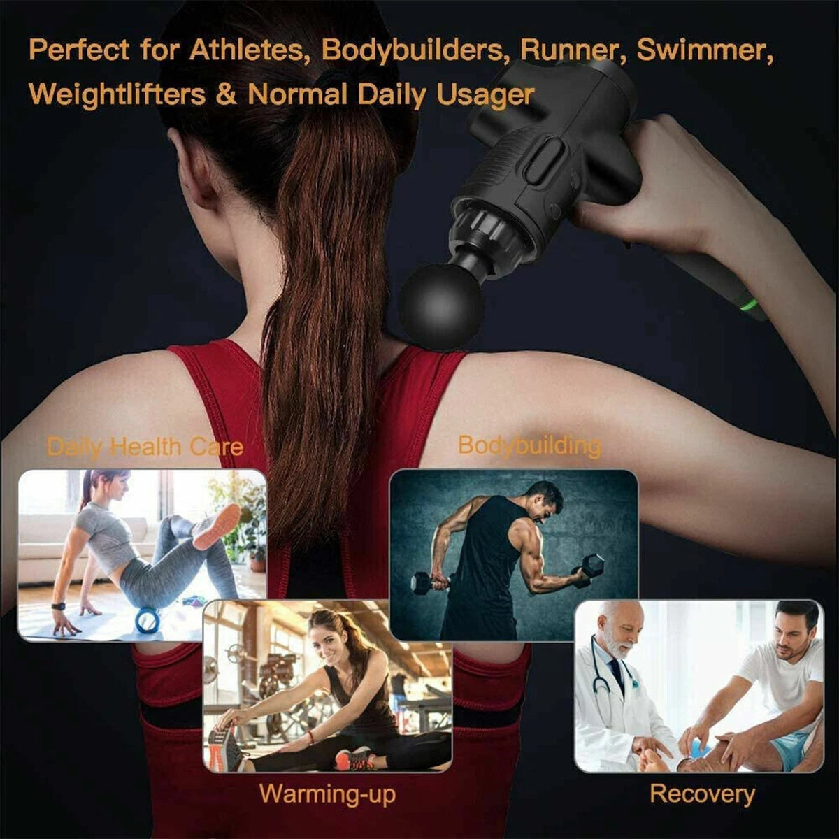 Deep Massage Gun 30 Speeds Percussion Massager Muscle Vibration W/ 8 heads