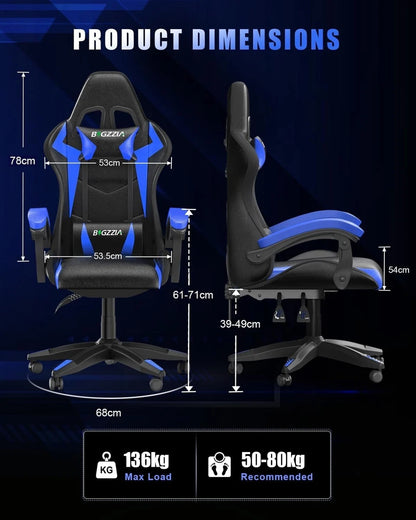 RGB Gaming Chair with LED Lights & Ergonomic Computer Chair Reclining Blue
