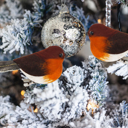 6x Mini Clip On Robins Cute Festive Tree Bird Simulation Feather Decoration