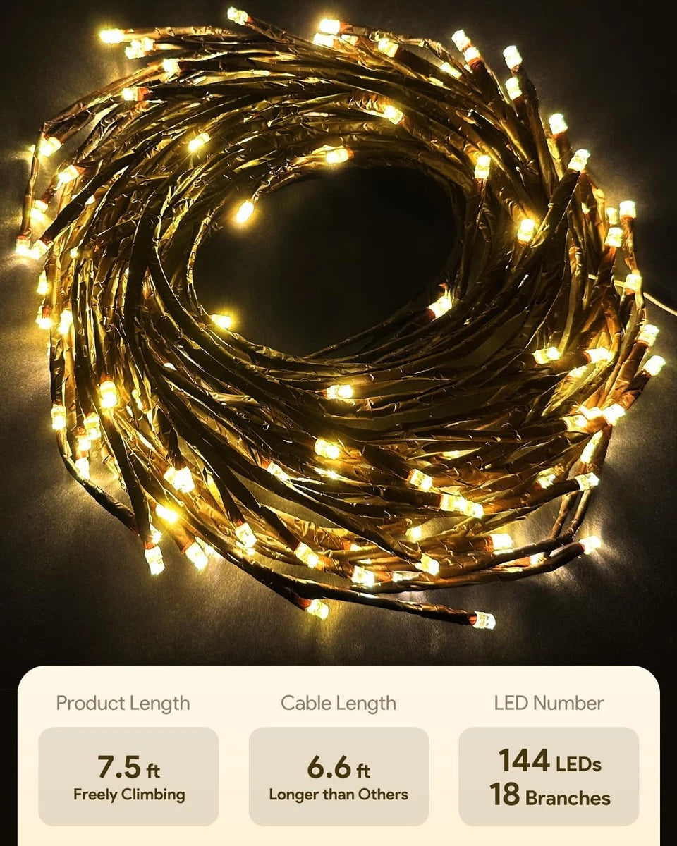 144LED Wall Tree  Willow Vine Lights Bendable Branch Fairy Lighting for Christmas gifts