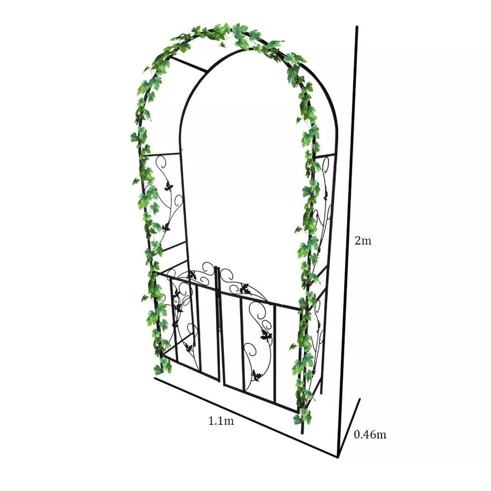 Metal Garden Arch With Gate Archway Ornament For Climbing Plants New