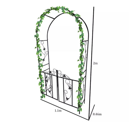 Metal Garden Arch With Gate Archway Ornament For Climbing Plants New