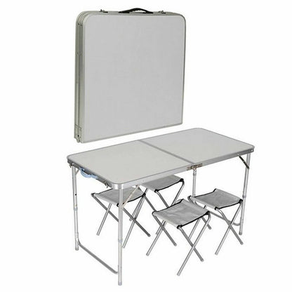 OUTDOOR FOLDABLE PICNIC TABLE & 4 STOOL SET PORTABLE CAMPING GARDEN INDOOR