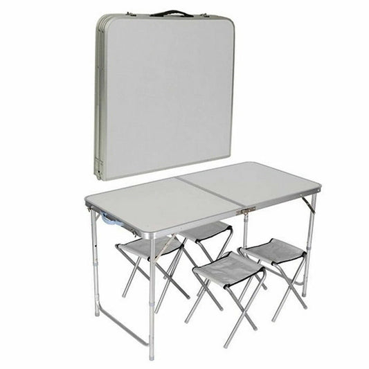 OUTDOOR FOLDABLE PICNIC TABLE & 4 STOOL SET PORTABLE CAMPING GARDEN INDOOR