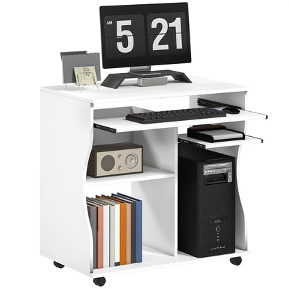 Computer Desk with Sliding Keyboard Tray, Mobile Home Office Desk