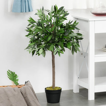 Pair Of 90cm/3FT Artificial Bay Laurel Topiary Trees w/Pot Fake Plant