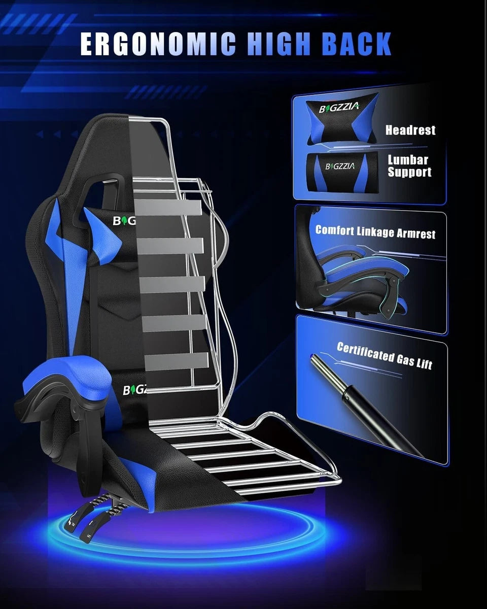 RGB Gaming Chair with LED Lights & Ergonomic Computer Chair Reclining Blue