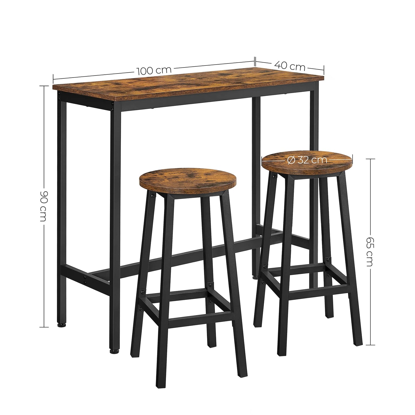 Industrial Bar Table Set 3 Piece Dining Table Set Rustic Bar Table and Bar Stool