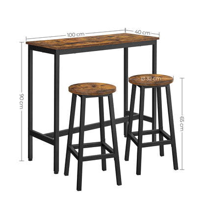 Industrial Bar Table Set 3 Piece Dining Table Set Rustic Bar Table and Bar Stool