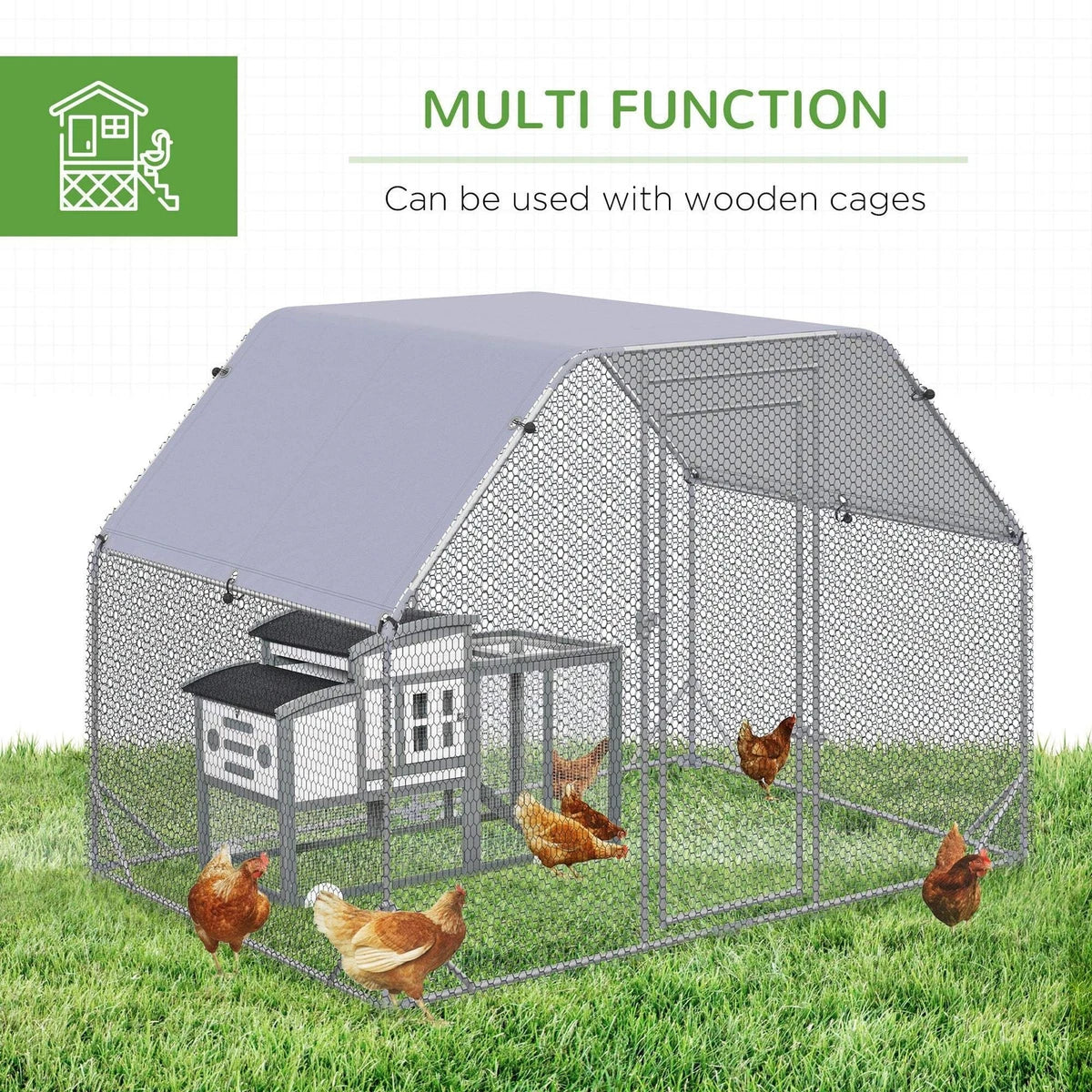 Chicken Run with Roof, Walk In Chicken Coop for 4-6 Chickens, Hen House D
