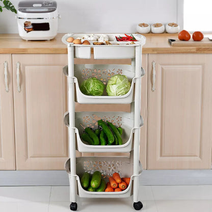 4 Tier Kitchen Basket Storage Trolley Organiser Fruit Vegetable Rack On Wheels