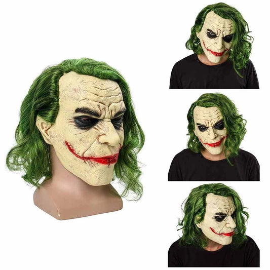 Halloween Costume Props Party Cosplay Scary Joker Full Head Latex Mask with Wig