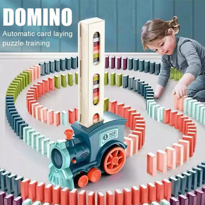 Domino Train Toy Set Automatic  Domino Blocks Laying Electric Train w/ Sound+