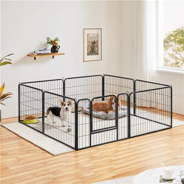 8 Panel Dog Playpen Metal Pet Pen Heavy Duty Indoor/Outdoor Fence 60cm Black