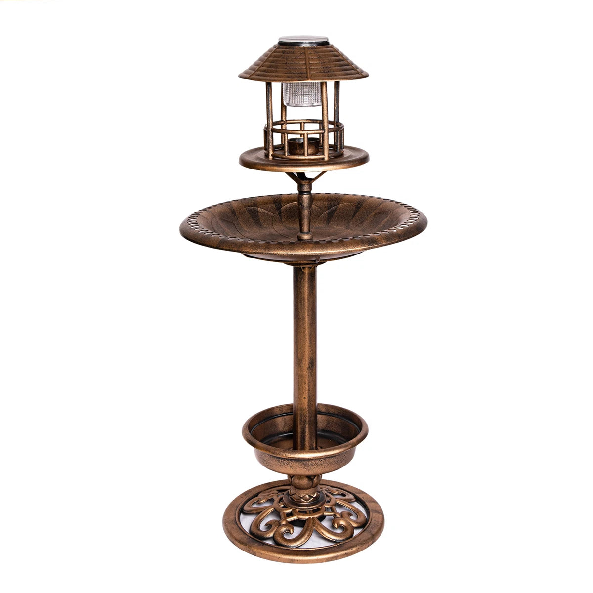 110cm Bronze Effect Resin Garden Bird Bath & Table with Solar Light