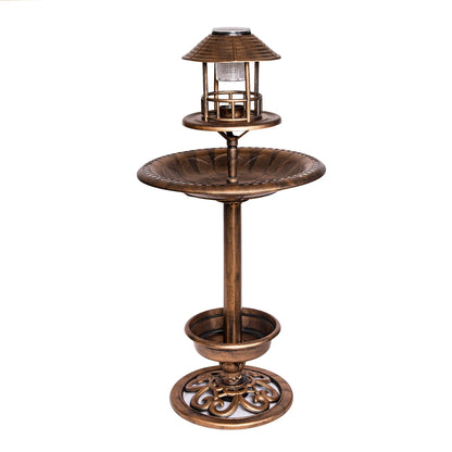 110cm Bronze Effect Resin Garden Bird Bath & Table with Solar Light