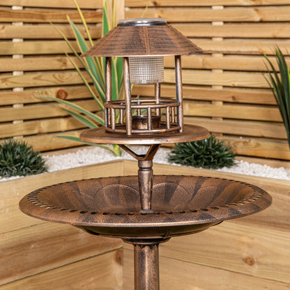 110cm Bronze Effect Resin Garden Bird Bath & Table with Solar Light
