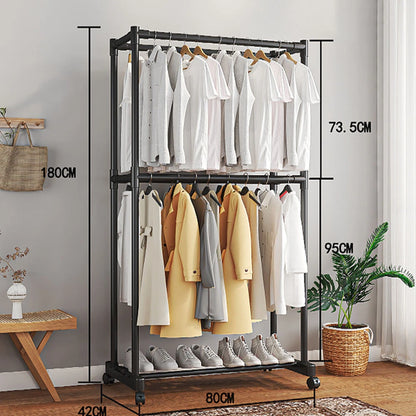 2 Tiers Clothes Rail Rack Garment Hanging Stand Shoe Storage Shelf Open Wardrobe