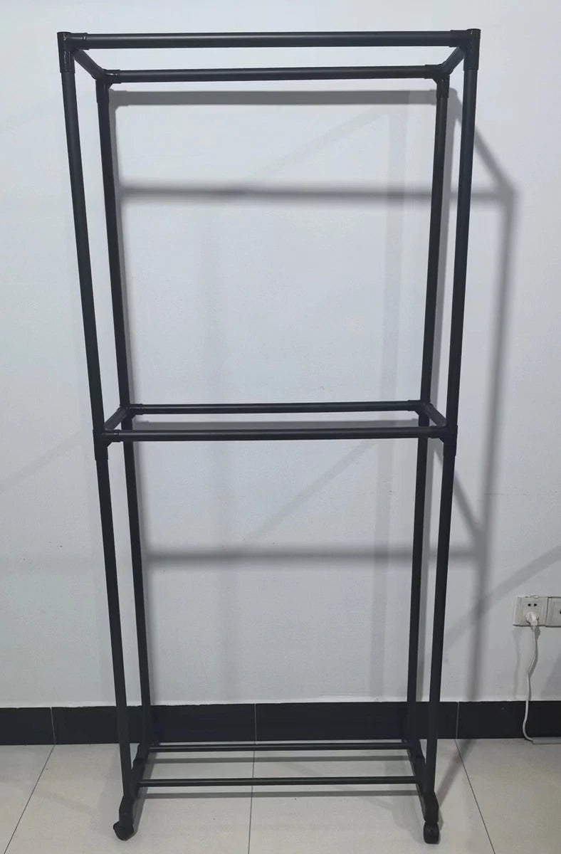 2 Tiers Clothes Rail Rack Garment Hanging Stand Shoe Storage Shelf Open Wardrobe