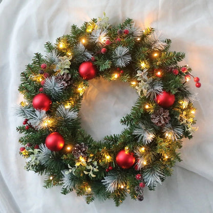 LED Christmas Wreath For Front Door Garland Christmas Xmas Ball Decor Outdoor