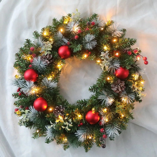 LED Christmas Wreath For Front Door Garland Christmas Xmas Ball Decor Outdoor