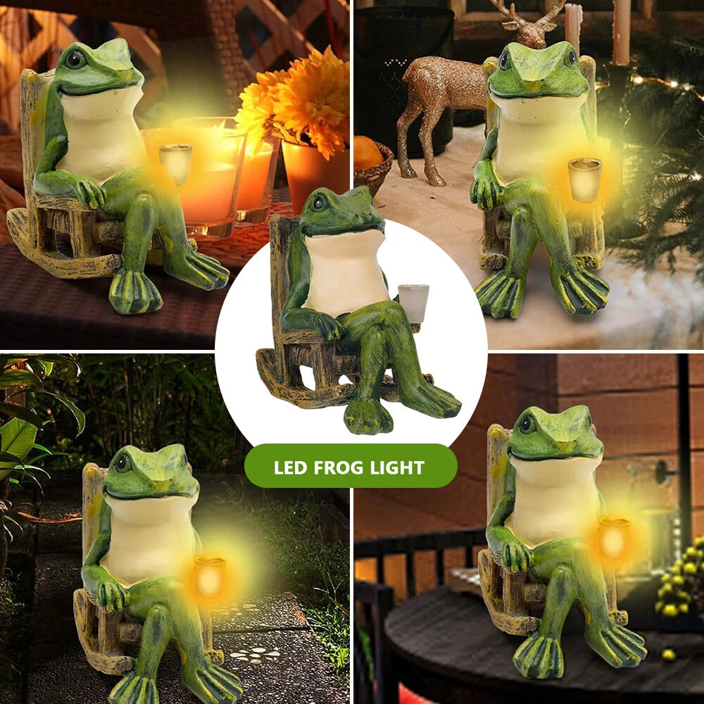 Garden Ornament Large Solar Powered Decorative Frog Statue Light Up Lamp