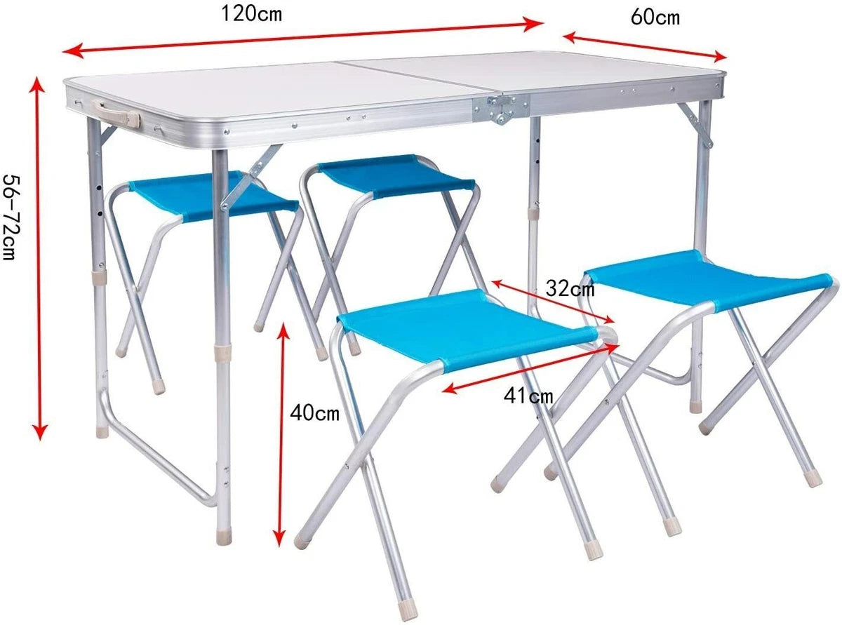 OUTDOOR FOLDABLE PICNIC TABLE & 4 STOOL SET PORTABLE CAMPING GARDEN INDOOR
