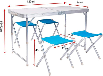 OUTDOOR FOLDABLE PICNIC TABLE & 4 STOOL SET PORTABLE CAMPING GARDEN INDOOR