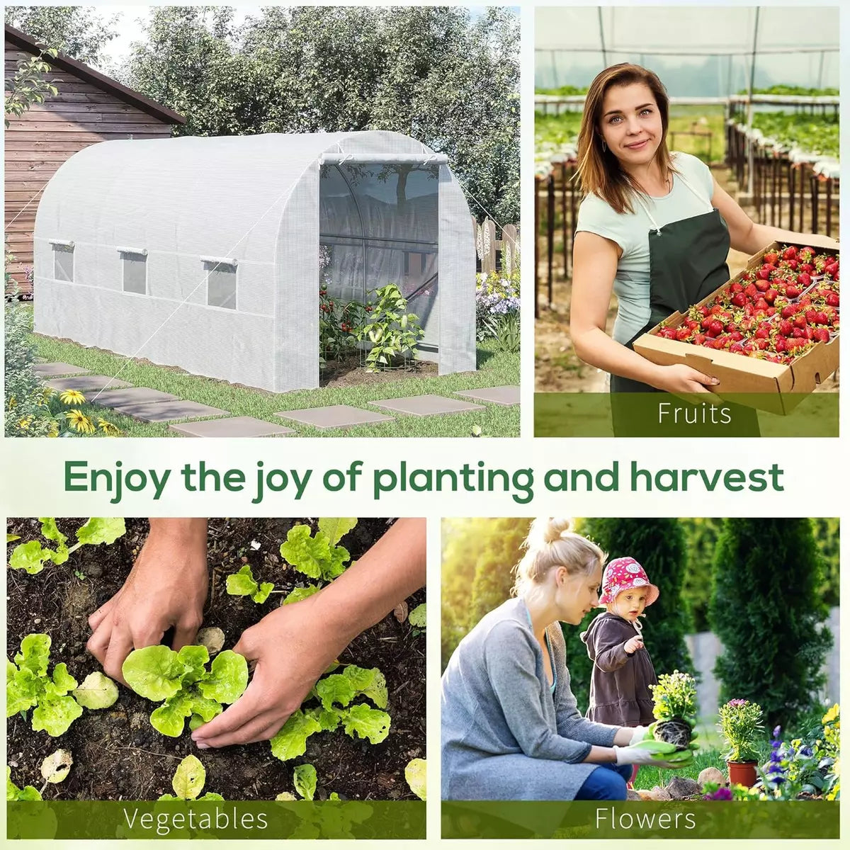 4 X 3 X 2 M Polytunnel Greenhouse Pollytunnel Tent Steel Frame Green