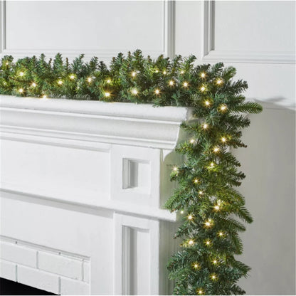 9ft Bushy Pine XMAS Christmas Garland with Lights for Stairs Outdoor Decorations