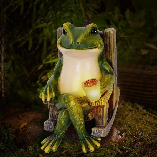 Garden Ornament Large Solar Powered Decorative Frog Statue Light Up Lamp