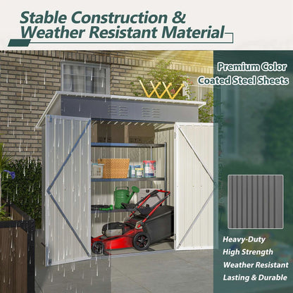 4X6FT Garden Metal Shed Storage House Pent Roof With Free Foundation Base Grey