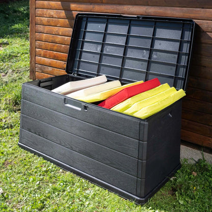 350L Outdoor Patio Black Plastic Garden Storage Box With Handles And Wheels